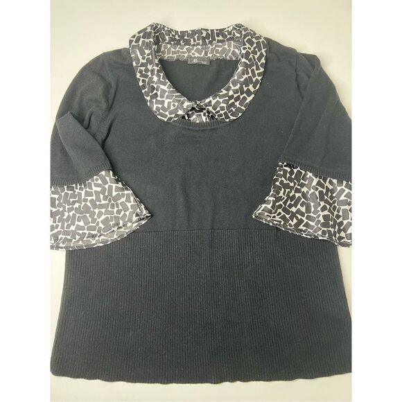 AB Studio Silk Print Trim 3/4 Sleeve Black White Sweater Size 3XL - Picture 5 of 11